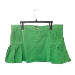 J&Co Y2K Vintage Spring Green Stretch Denim Pleated Mini Skirt Size 32